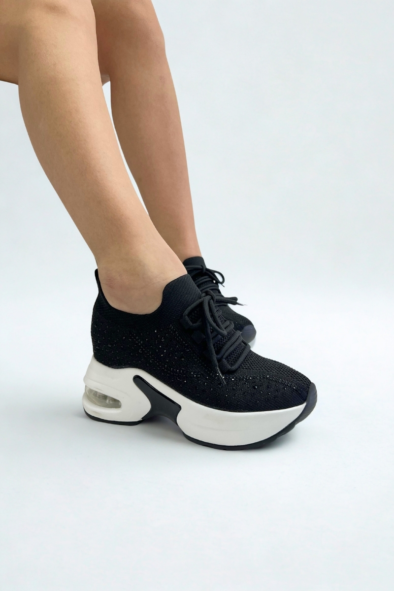 Siyah Gizli Topuk Triko Kadın Sneaker EW5035
