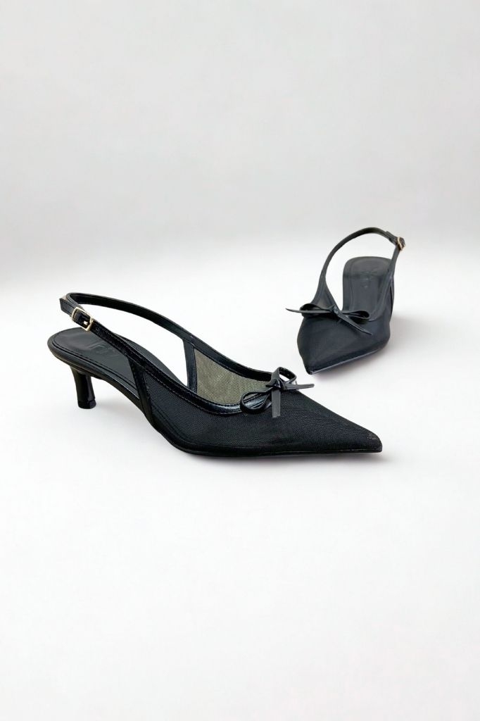 Siyah Transparan Alçak Topuklu Stiletto F350