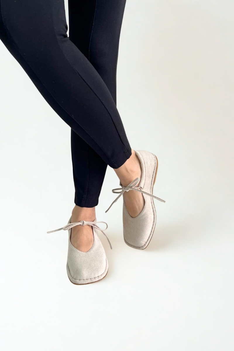 Bej Süet Düz Taban Kadın Loafer DR333