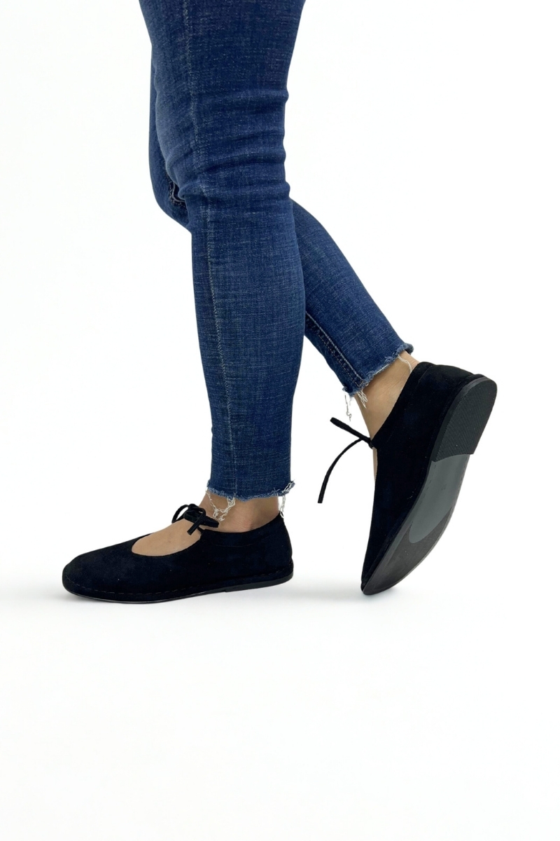 Siyah Süet Düz Taban Kadın Loafer DR333