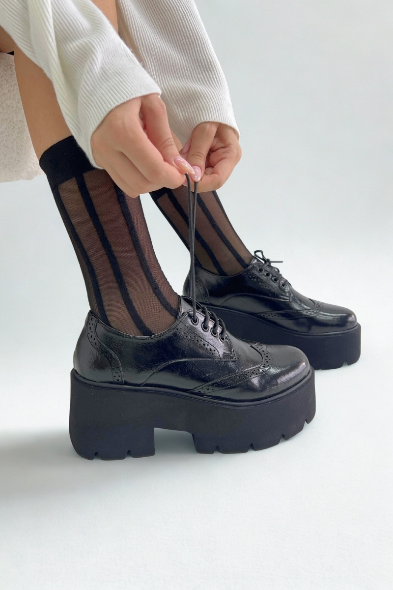 Siyah Rugan Kalın Taban Loafer P9093