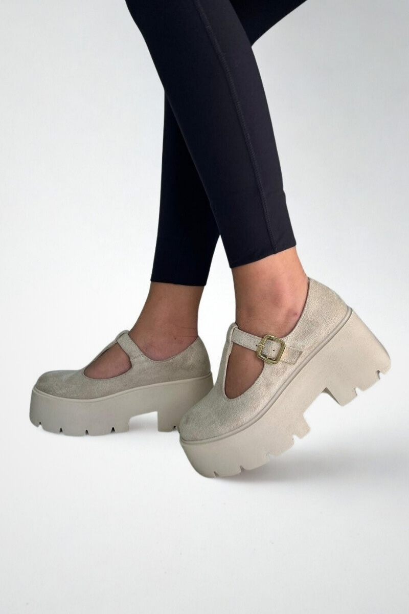 Bej Süet Kalın Taban Kadın Loafer P7014