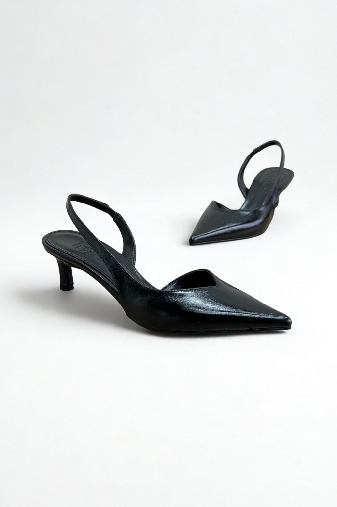 Siyah Rugan İçi Açık Alçak Topuklu Stiletto F385