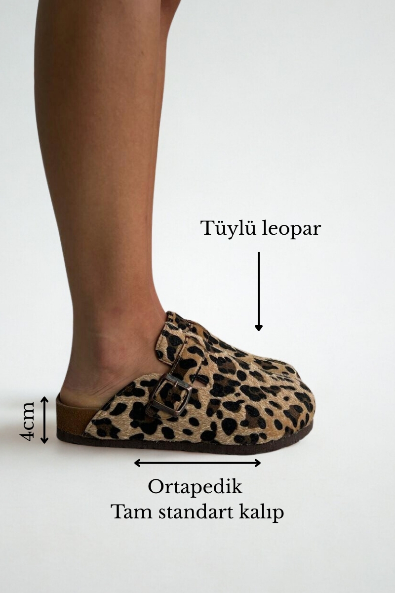 Leopar Burnu Kapalı Kadın Ortapedik Terlik GD33