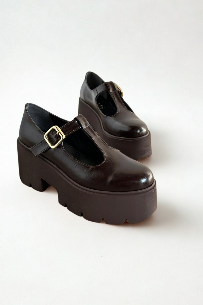 Kahverengi Rugan Kalın Taban Kadın Loafer P7014