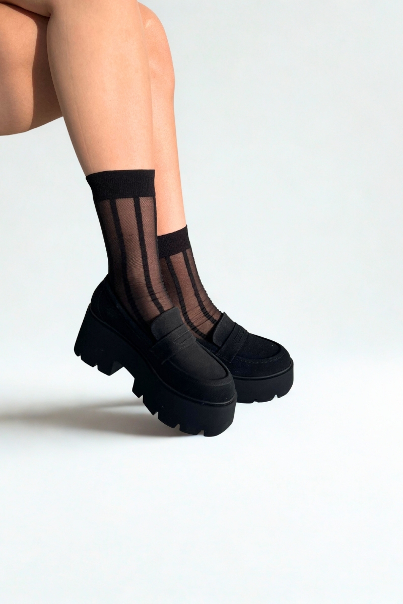 Siyah Süet Kalın Taban Loafer P9090