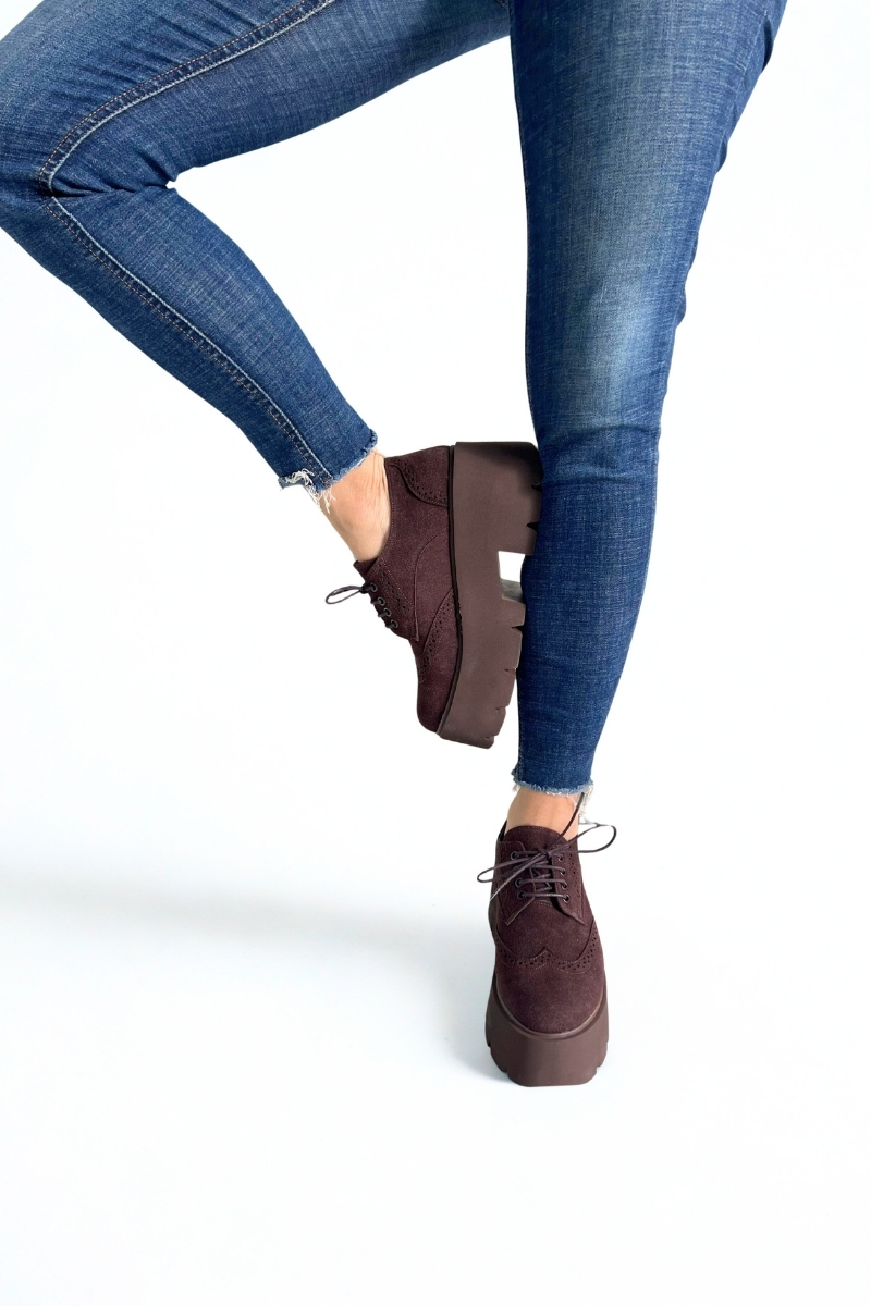 Kahverengi Süet Kalın Taban Loafer P9093