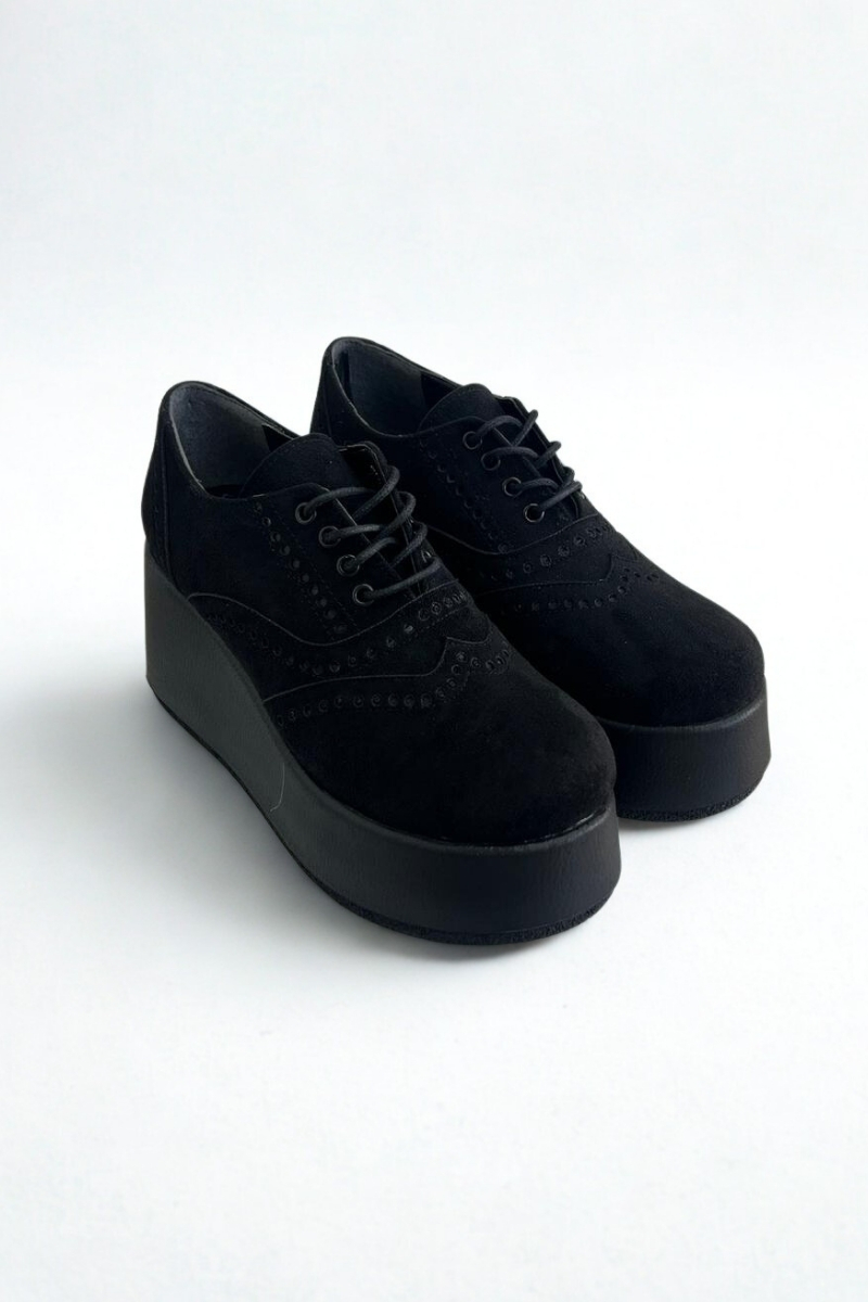 Siyah Süet Dolgu Topuk Kadın Loafer V4215