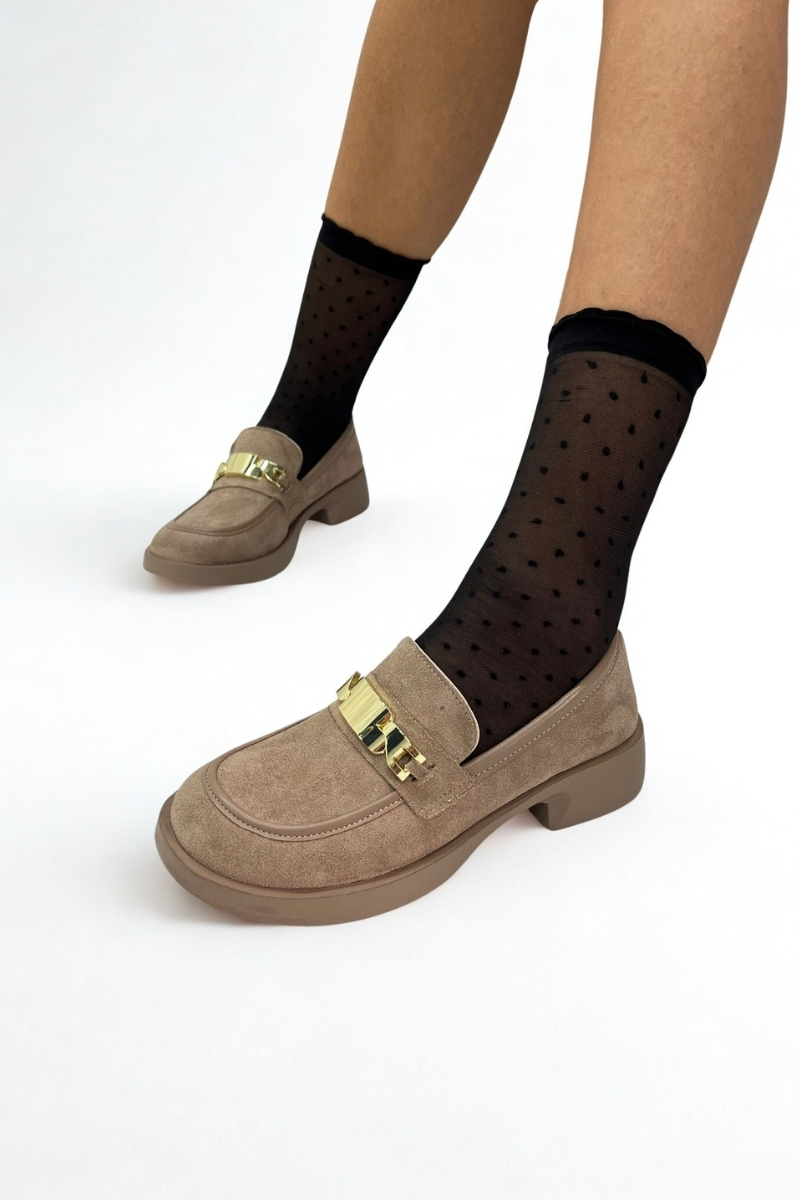 Bej Süet Tokalı Kadın Loafer GD1122