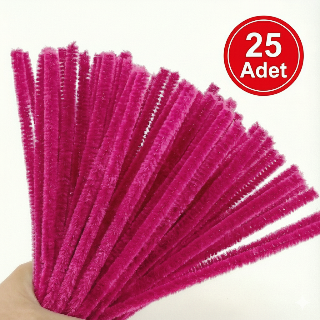Şönil, Tüylü Tel, Fuşya Rengi, Eğitici Şönil Seti, 30 Cm, Renkli Tel, 25 Adet, Peluş Çubuklar