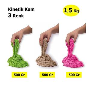 3 Renk, Kinetik Kum, 1,5 Kg, 6 Adet Kal�p, Oyun Kumu