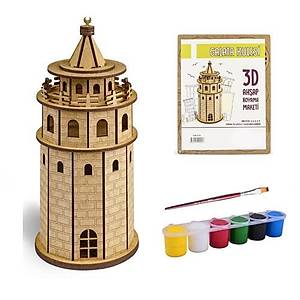 Ah�ap Maket Galata Kulesi, Akrilik Boya ve F�r�a Seti, 3D Maket, Puzzle, Ah�ap Boyama Seti