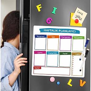 Haftal�k Magnet Planlay�c�, Katlanabilir, Silinebilir, M�knat�sl� Yaz� Tahtas� Pano + 2 Kalem