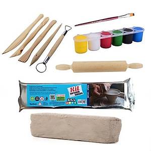 Kil Hamuru Set-4, Seramik Hamuru Ba�lang�� Seti, Ah�ap Ebe�uar,  Merdane, 1 Kg Kil, Boya, F�r�a