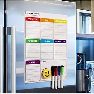 Haftal�k Magnet Planlay�c�, 35x50 cm Katlanabilir, Silinebilir, M�knat�sl� Yaz� Tahtas� + 3 Kalem