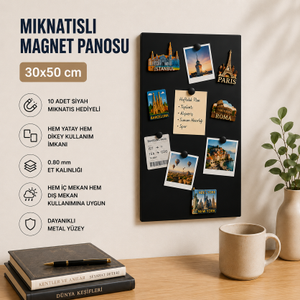 M�knat�sl� Siyah Pano, Dekoratif, Magnet Panosu, 30x50 cm, Metal Pano