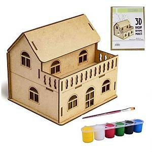 Ah�ap Maket Balkonlu Ev, Akrilik Boya ve F�r�a, 3D Maket, Puzzle, Ah�ap Boyama Seti