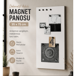 M�knat�sl� Beyaz Pano, Dekoratif, Magnet Panosu, 35x75 cm, Metal Pano
