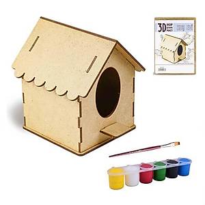 Ah�ap Maket Ku� Evi, Akrilik Boya ve F�r�a Seti, 3D Maket, Puzzle, Ah�ap Boyama Seti