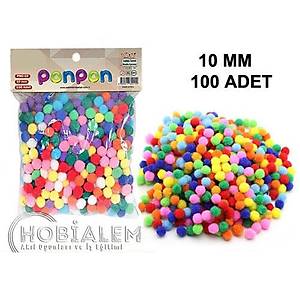 100 Adet, Ponpon, 10 mm Renkli Ponpon, Pelu� Ponpon, Minik Ponpon, S�sleme, ve Etkinlik Malzemesi