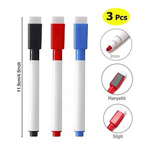 M�knat�sl� Mini Tahta Kalemi, 3 Renk, Silinebilir, Ak�ll� Beyaz Tahta Kalemi, Yaz-Sil
