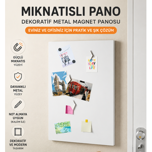 M�knat�sl� Beyaz Pano, Dekoratif, Magnet Panosu, 30x50 cm, Metal Pano