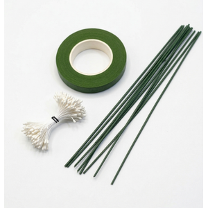 �i�ek Yap�m Seti - 10 Adet �i�ek Teli (30 cm) + �i�ek Band� (30 Mt) + Tomurcuk �i�ek, Hobi Seti (��nil)