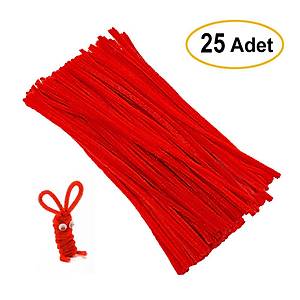 ��nil, T�yl� Tel, K�rm�z�, E�itici ��nil Seti, 30 Cm, Renkli Tel, 25 Adet, Pelu� �ubuklar