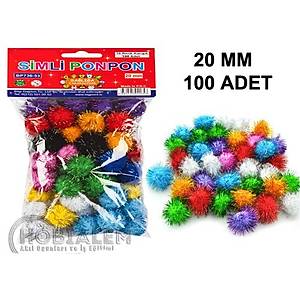 100 Adet, Simli Ponpon, 20 mm, Renkli Pelu� Ponpon, Minik Ponpon, S�sleme ve Etkinlik Malzemesi