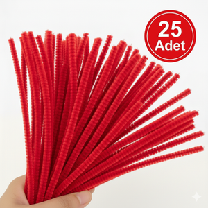 ��nil, T�yl� Tel, K�rm�z� Renk, E�itici ��nil Seti, 30 Cm, Renkli Tel, 25 Adet, Pelu� �ubuklar