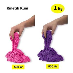 Kinetik Kum, 2 Renk 1 Kg, Mor ve Pembe Renk, 4 Adet Kal�p, Oyun Kumu