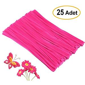 ��nil, T�yl� Tel, Fu�ya Rengi, E�itici ��nil Seti, 30 Cm, Renkli Tel, 25 Adet, Pelu� �ubuklar