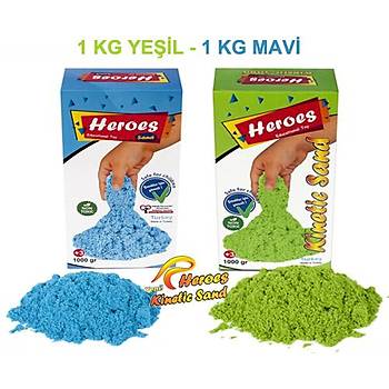 Heroes, Kinetik Kum, 2 Renk 2 Kg Mavi ve Yeil Renk, 6 Adet Kalp, Oyun Kumu