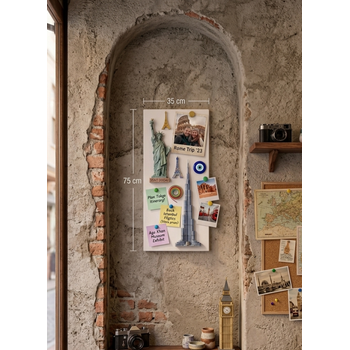 M�knat�sl� Beyaz Pano, Dekoratif, Magnet Panosu, 35x75 cm, Metal Pano