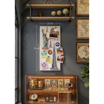 M�knat�sl� Beyaz Pano, Dekoratif, Magnet Panosu, 35x75 cm, Metal Pano