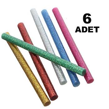 6 Adet, Simli Silikon, Scak Mum Silikon, 7 mm x 18 cm, nce Tip, Renkli Silikon