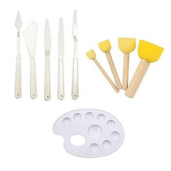 3 l Set, Plastik Spatula, Pon Pon Fra ve Palet, Yardmc Set, Hobi almalar