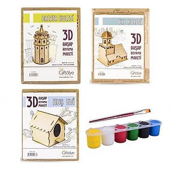 Ahap Maket, 3 l Set, Maket Boyama Seti, Ahap Puzzle, Akrilik  Boya, Fra