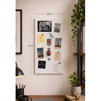 M�knat�sl� Beyaz Pano, Dekoratif, Magnet Panosu, 35x75 cm, Metal Pano