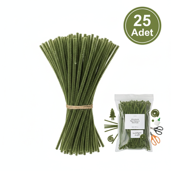 ��nil, T�yl� Tel, Haki Ye�il Renk, E�itici ��nil Seti, 30 Cm, Renkli Tel, 25 Adet, Pelu� �ubuklar