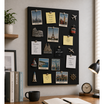 M�knat�sl� Siyah Pano, Dekoratif, Magnet Panosu, 50x70 cm, Metal Pano