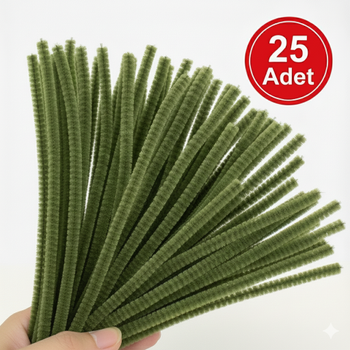 ��nil, T�yl� Tel, Haki Ye�il Renk, E�itici ��nil Seti, 30 Cm, Renkli Tel, 25 Adet, Pelu� �ubuklar