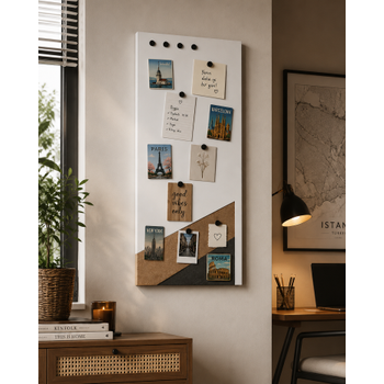 M�knat�sl� Beyaz Pano, Dekoratif, Magnet Panosu, 35x75 cm, Metal Pano
