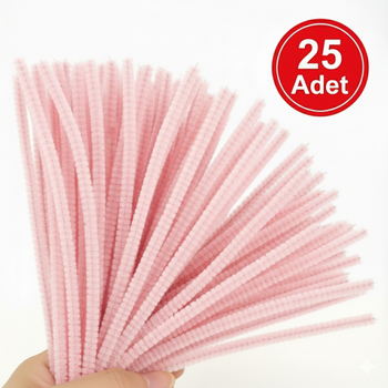 ��nil, T�yl� Tel, Soft Pembe Renk, E�itici ��nil Seti, 30 Cm, Renkli Tel, 25 Adet, Pelu� �ubuklar