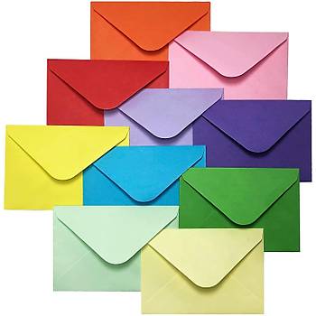 Renkli Zarf, 7x9 Cm, Renkli Mini Zarflar, Karışık Renklerde, Kartvizit Zarfı
