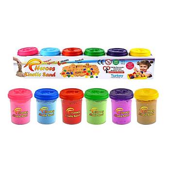 Kinetik Kum, 6 Renk 1200 Gr, Bardakl Kum, 6 Adet Kalp Oyun Kumu