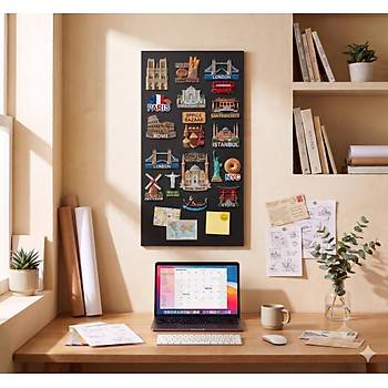 M�knat�sl� Siyah Pano, Dekoratif, Magnet Panosu, 35x75 cm, Metal Pano
