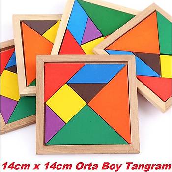 5 Adet, Ahşap Tangram, 7 Parçalı, 14 x 14 Cm, Eğitici, Orta Boy, Renkli Tangram