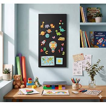 M�knat�sl� Siyah Pano, Dekoratif, Magnet Panosu, 35x75 cm, Metal Pano
