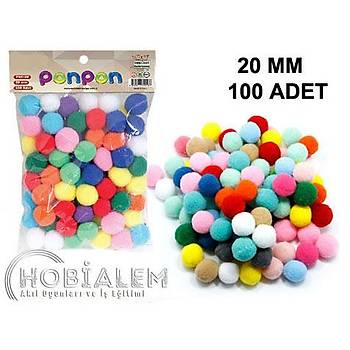 100 Adet, Ponpon, 20 mm Renkli Ponpon, Pelu Ponpon, Minik Ponpon, Ssleme, ve Etkinlik Malzemesi